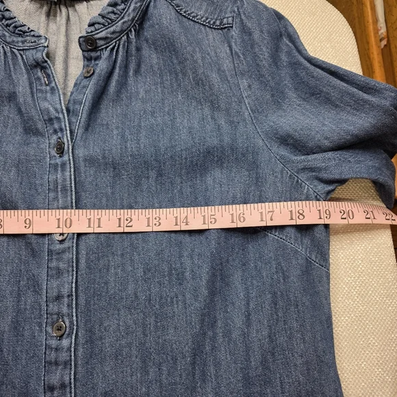 Boden Denim Tiered Midi Dress Ruffle Collar Blue US 12R - Picture 8 of 14